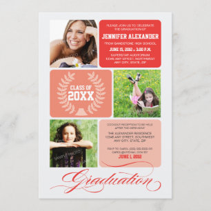 Ombre Blocks Graduation Party Invitation (red)