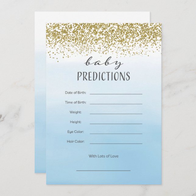 Ombre Blue and Gold Baby Prediction Card (Front/Back)