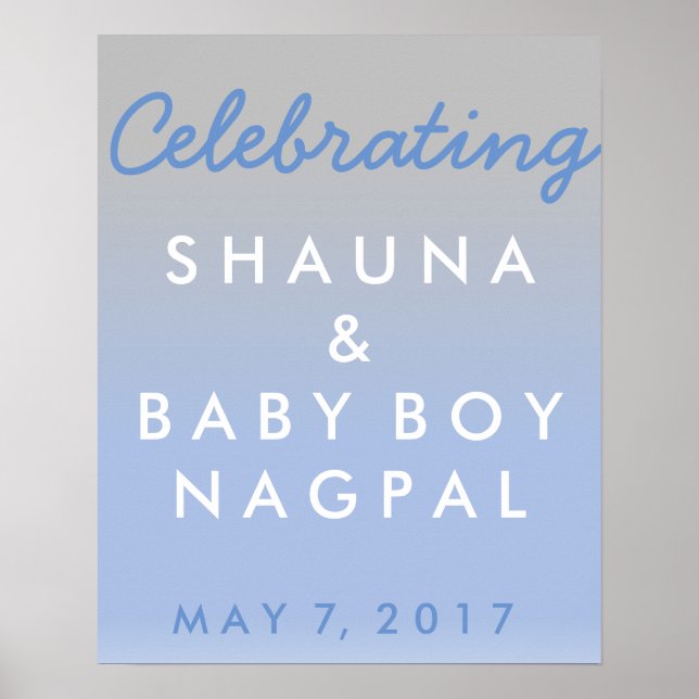 Ombre Blue and Silver Baby Shower Welcome Poster (Front)