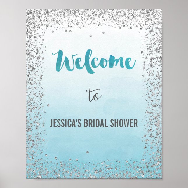 Ombre Blue and Silver Welcome Poster Print (Front)