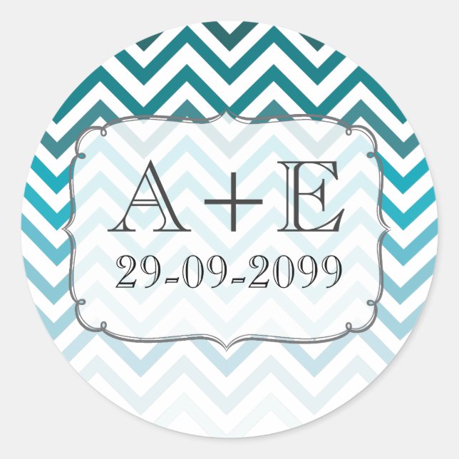 Ombre Blue Chevron Wedding Monogram Sticker (Front)