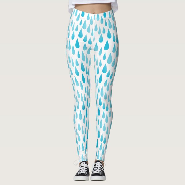 Ombre Blue Falling Raindrops Leggings (Front)