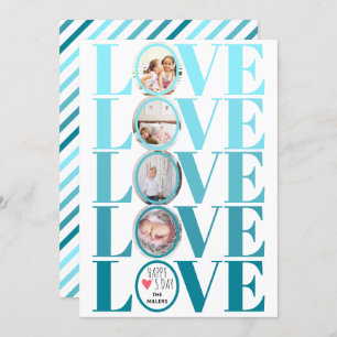 Ombre blue LOVE photo Valentines Day Holiday Card