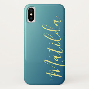 Ombre Blue Navy Teal Plain Personalised Name Case-Mate iPhone Case