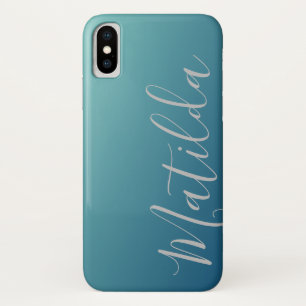 Ombre Blue Navy Teal Plain Personalised Name Case-Mate iPhone Case