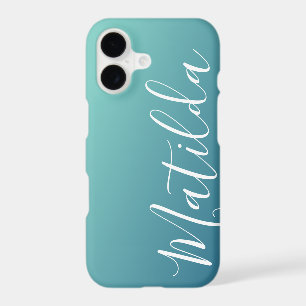 Ombre Blue Navy Teal Plain Personalized Name