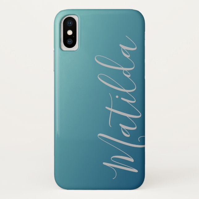 Ombre Blue Navy Teal Plain Personalized Name Case-Mate iPhone Case (Back)
