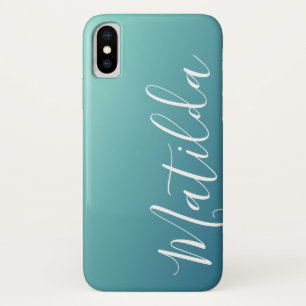 Ombre Blue Navy Teal Plain Personalized Name Case-Mate iPhone Case