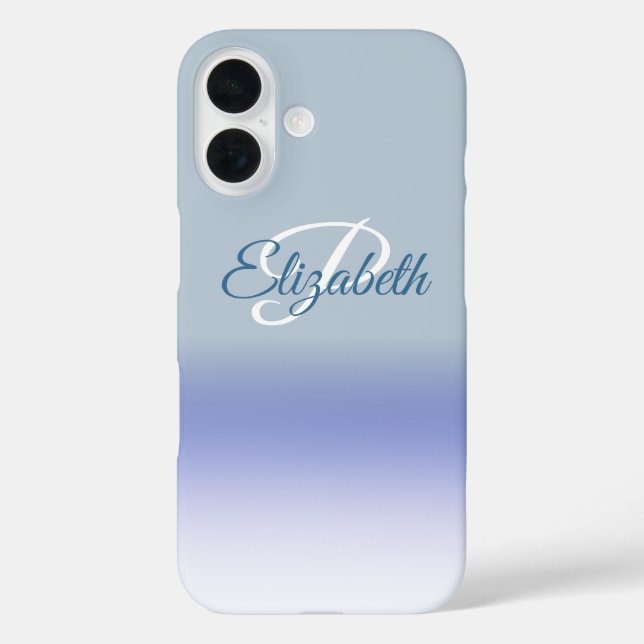 Ombre Blue Pastel Initial Letter Monogram Case-Mate iPhone Case (Back)