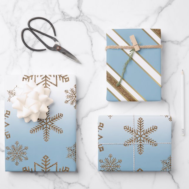 Ombre Blue Snowflake   Wrapping Paper Sheet (Front)