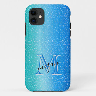 Ombre blue Sparkle Personalized Monogram Case-Mate iPhone Case