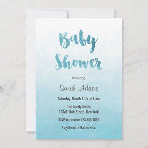 Ombre Blue Watercolor Baby Shower Invitation