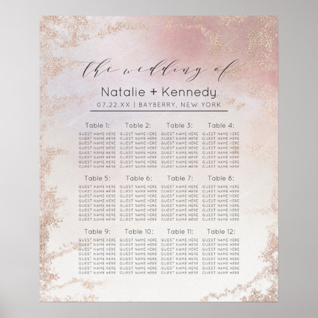 Ombre Blush Pink Frost Wedding Table Seating Chart (Front)