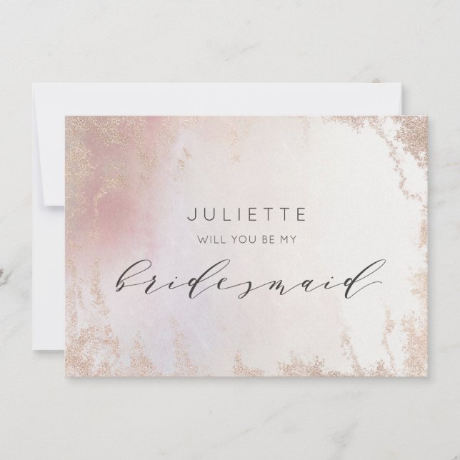 Ombre Blush Pink Frosted Bridesmaid Proposal Card (Front)