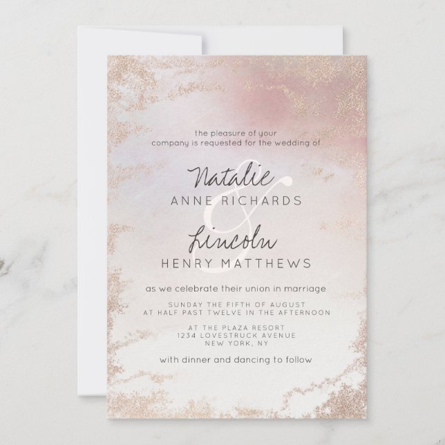 Ombre Blush Pink Frosted Foil Modern Wedding Invitation (Front)