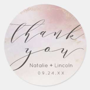 Ombre Blush Pink Frosted Foil Thank You Wedding Classic Round Sticker