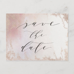 Ombre Blush Pink Frosted Foil Trendy Save the Date Announcement Postcard