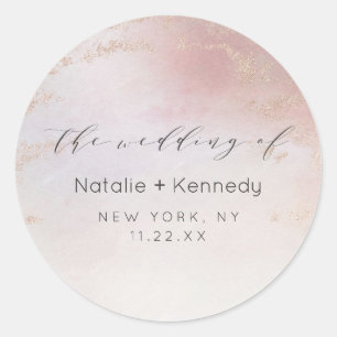 Ombre Blush Pink Frosted Foil Watercolor Wedding Classic Round Sticker