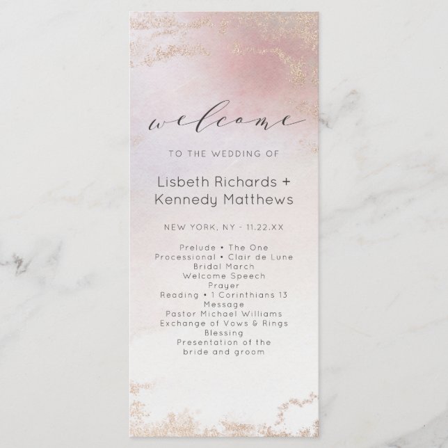 Ombre Blush Pink Frosted Foil Wedding Ceremony Programme (Front)