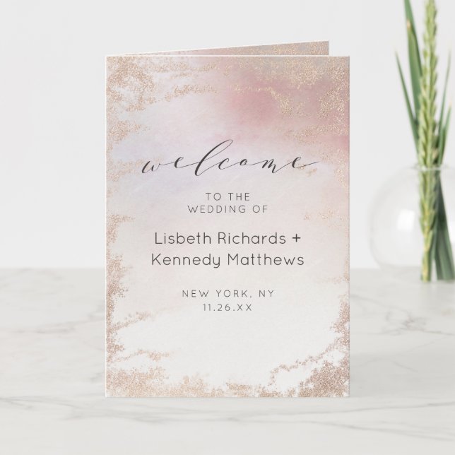 Ombre Blush Pink Frosted Foil Wedding Ceremony Programme (Front)