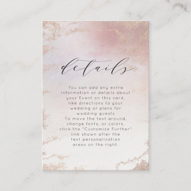 Ombre Blush Pink Frosted Foil Wedding Details Enclosure Card (Front)