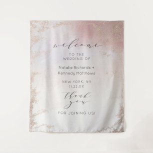 Ombre Blush Pink Frosted Foil Wedding Welcome Tapestry