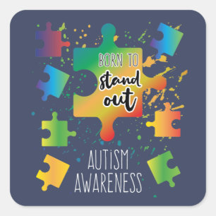 Ombre Born to Stand Out Autism Awareness Puzzles Square Sticker