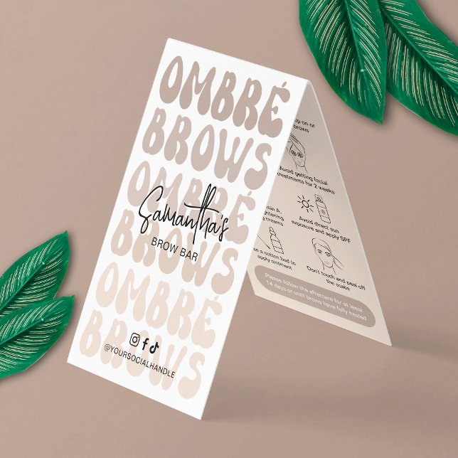 Ombré Brows Aftercare Instructions Retro Beige Business Card (Powder Brows after care instructions cards in a trendy beige and white design)