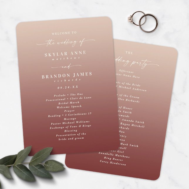 Ombre Champagne & Wine Wedding Ceremony Program Programme (Creator Uploaded)