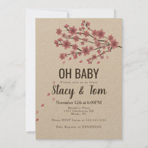 Ombre Cherry Blossom Tree Pink Branch Baby Shower Invitation