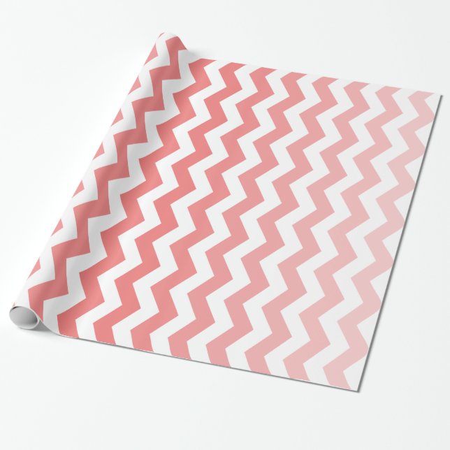 Ombre Chevron Coral Wrapping Paper (Unrolled)