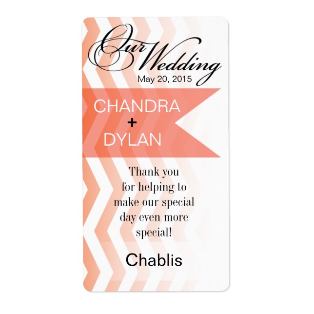 Ombre Chevron Style! coral Wine Label (Front)