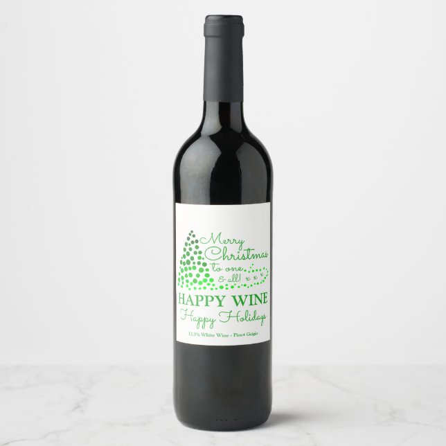 Ombré Christmas Tree, Happy Wine Happy Holidays Wi Wine Label (Front)