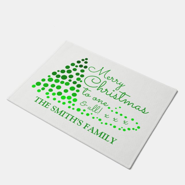 Ombré Christmas Tree, Personalized Family Name Doo Doormat (Angled)
