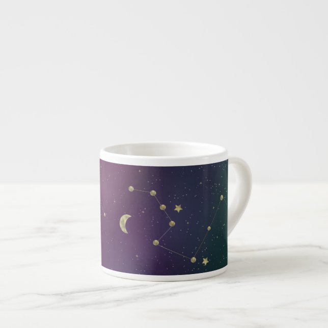 Ombre Constellation Galaxy Purple Faux Gold Stars Espresso Cup (Front Right)