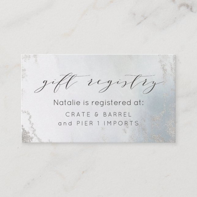 Ombre Dusty Blue Frosted Luxe Shower Gift Registry Enclosure Card (Front)