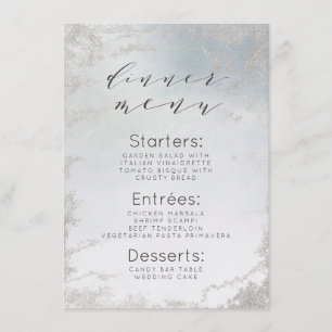 Ombre Dusty Blue Frosted Silver Foil Modern Dinner Menu