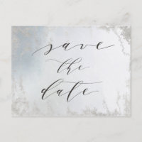 Ombre Dusty Blue Frosted Silver Foil Save the Date
