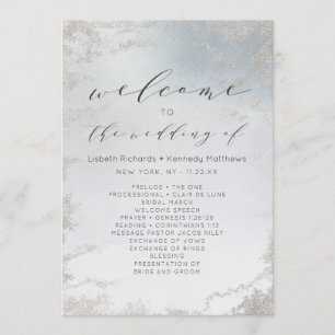 Ombre Dusty Blue Frosted Silver Wedding Ceremony Programme