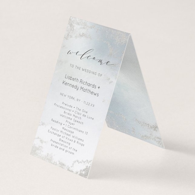 Ombre Dusty Blue Frosted Wedding Ceremony Program (Front)
