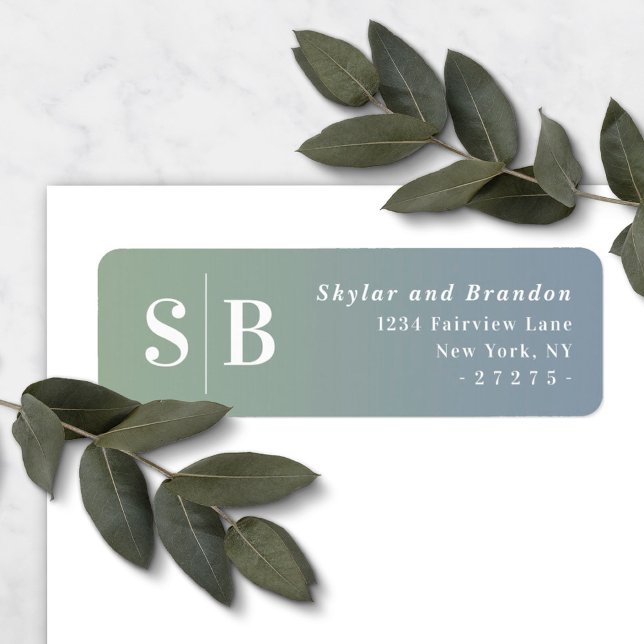 Ombre Dusty Blue & Green Wedding Return Address (Creator Uploaded)