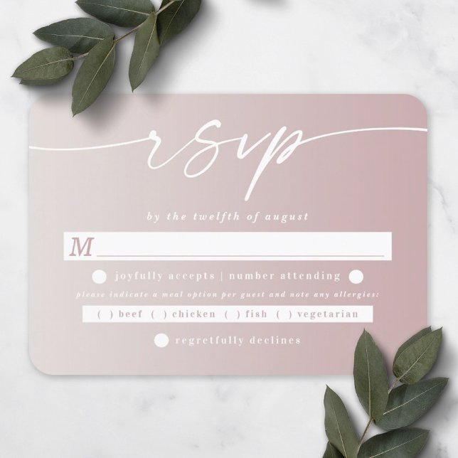 Ombre Dusty Mauve & Off-White Wedding Meal Choice RSVP Card (Creator Uploaded)