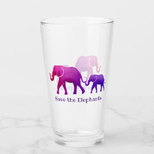 Ombre Elephants Design Drinking Glass