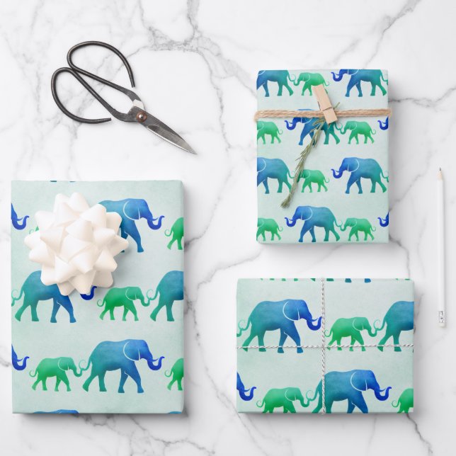 Ombre Elephants Wrapping Paper Sheet (Front)