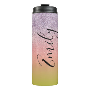 Ombre Faux Sparkle Colourful Monogrammed Name Thermal Tumbler