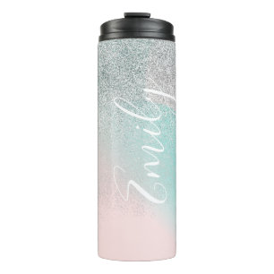 Ombre Faux Sparkle Pastel Monogrammed Name Thermal Tumbler