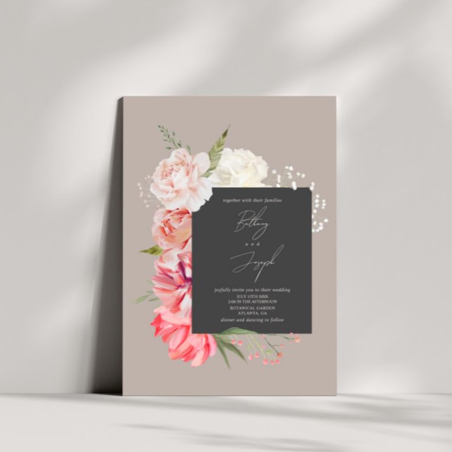 Ombré Floral Botanical Elegant Grey Wedding Invitation (Creator Uploaded)