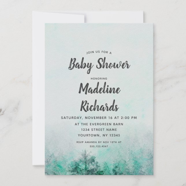 Ombre Forest Watercolor Baby Shower Invitation (Front)