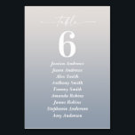 Ombre Gardenia White & Dusty Blue Guest Names Table Number<br><div class="desc">Simple Ombre Gardenia White & Dusty Blue Wedding Reception Dinner Table Numbers. This modern chic Table Card is simple classic and elegant with a subtle ombre gradient fade and a pretty signature script calligraphy font with tails. Shown in the new Colorway. Available in several colour options, or feel free to...</div>