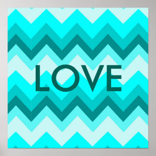 Ombre Girly Pattern Teal Turquoise Chevron Poster